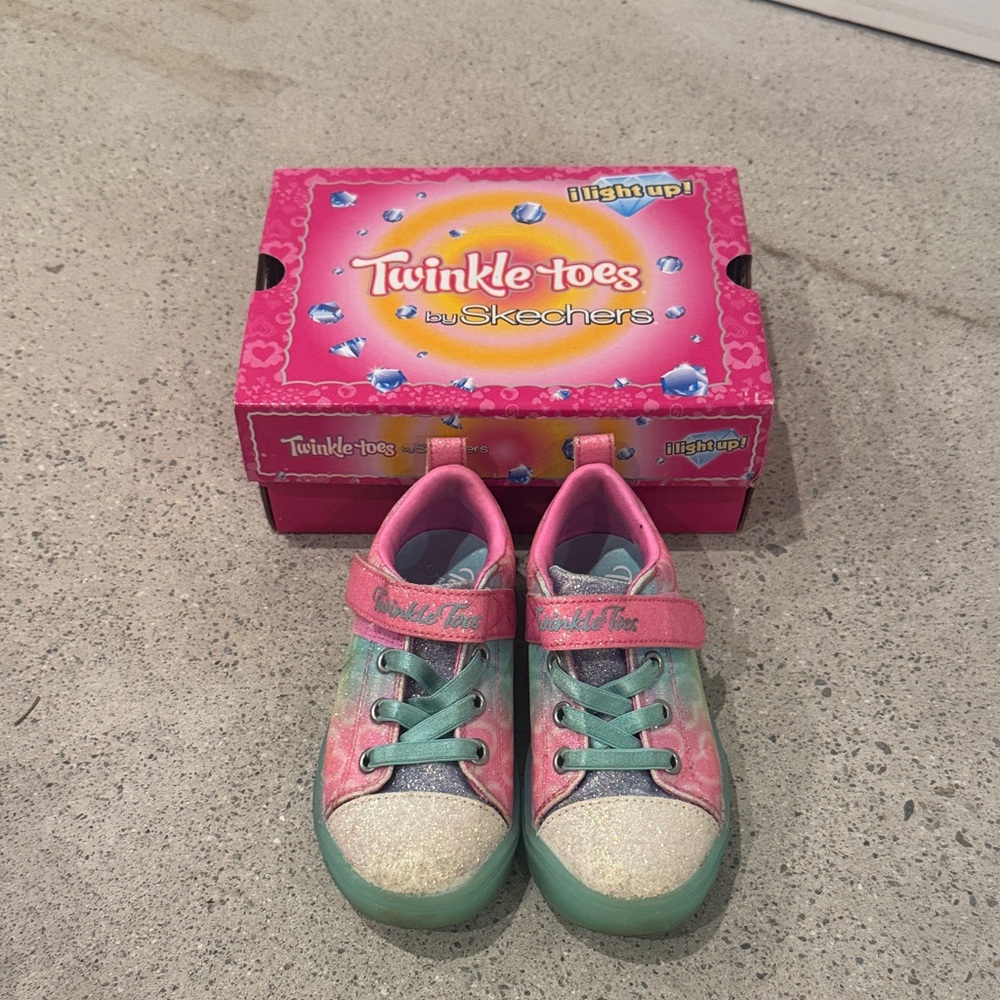 Skechers Twinkle Toes Glitter Sneakers - Pink and Green
